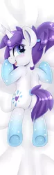 Size: 2125x6802 | Tagged: safe, alternate version, artist:partylikeanartist, derpibooru import, oc, oc:indigo wire, unofficial characters only, pony, unicorn, back, bed, blushing, body pillow, body pillow design, butt, cheeky, colored pupils, cute, dakimakura cover, dakimakura for christmas, dat butt, female, from above, from behind, gradient hooves, laying on bed, looking at you, looking back, looking back at you, looking over shoulder, lying down, mare, meme, ocbetes, on bed, on stomach, on tummy, plot, ponytail, shy, solo, wingding eyes