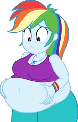 Size: 2000x3125 | Tagged: safe, artist:steampunk-brony, derpibooru import, rainbow dash, human, equestria girls, adorafatty, bbw, belly, belly button, belly grab, big belly, big breasts, breasts, busty rainbow dash, clothes, cute, dashabetes, fat, implied weight gain, jewelry, necklace, need to go on a diet, need to lose weight, obese, rainblob dash, show accurate, solo, squishy, squishy belly, vector, wake up!: rainbow dash, weight gain
