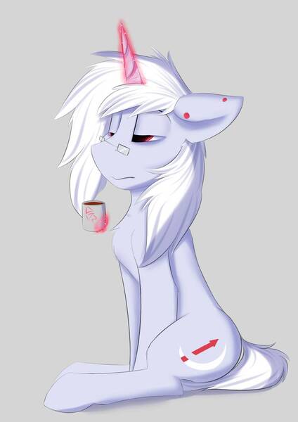 Size: 752x1063 | Tagged: safe, artist:observerdoz, derpibooru import, oc, oc:zenith gale, unofficial characters only, pony, unicorn, male, mug, simple background, sleepy, solo