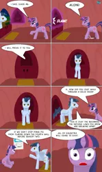 Size: 605x1015 | Tagged: safe, artist:quint-t-w, derpibooru import, twilight sparkle, pegasus, pony, unicorn, breaking the fourth wall, breaking the laws of physics, calendar, comic, dialogue, doctor who, doctor who the movie, golden oaks library, magic, old art, onomatopoeia, parody, phasing, unicorn twilight