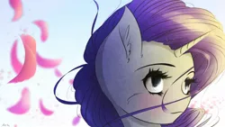 Size: 1192x670 | Tagged: safe, artist:maneingreen, derpibooru import, rarity, pony, unicorn, cheek fluff, ear fluff, flower petals, solo