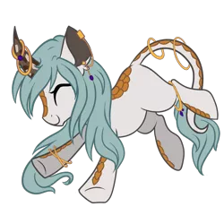 Size: 900x900 | Tagged: safe, artist:peachesandcreamated, derpibooru import, oc, unofficial characters only, pony, unicorn, curved horn, ear piercing, earring, eyes closed, horn, horn ring, jewelry, leonine tail, piercing, ring, simple background, smiling, solo, tail, tail ring, transparent background, unicorn oc