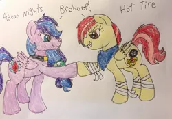 Size: 1280x892 | Tagged: safe, artist:wolfspiritclan, derpibooru import, oc, oc:hot tire, unofficial characters only, pegasus, pony, hoofbump, pony adean, ponysona, self insert, traditional art