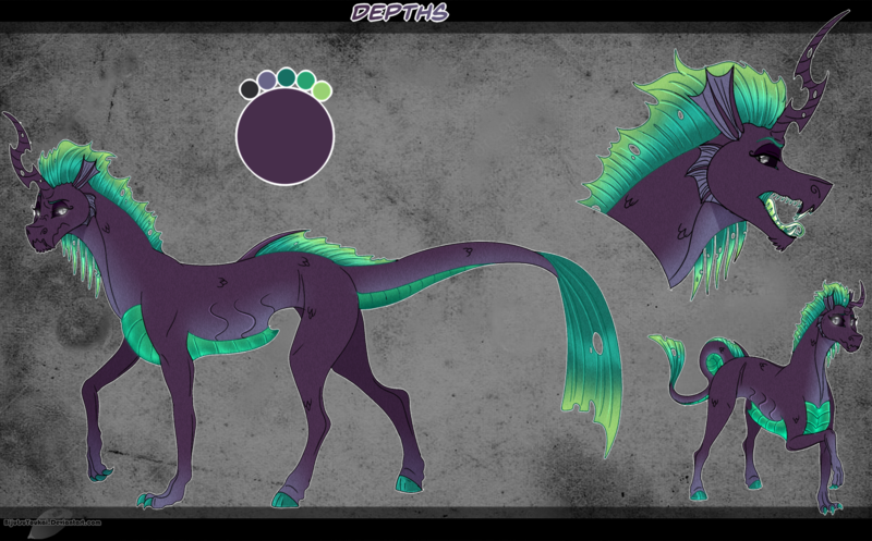 Size: 1495x928 | Tagged: safe, artist:bijutsuyoukai, derpibooru import, oc, oc:depths, pony, female, offspring, parent:queen chrysalis, parent:steven magnet, solo