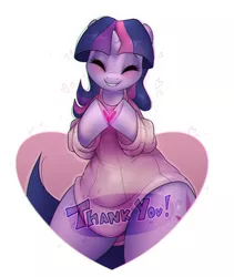 Size: 2807x3319 | Tagged: safe, artist:twi_paww, derpibooru import, twilight sparkle, pony, unicorn, bipedal, clothes, cute, eyes closed, happy, heart, heart hooves, smiling, solo, sweater, thank you, twiabetes, unicorn twilight, wide hips