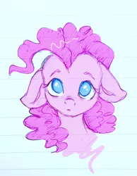 Size: 1080x1395 | Tagged: safe, artist:buttersprinkle, derpibooru import, pinkie pie, pony, bust, cute, diapinkes, floppy ears, lined paper, looking up, no pupils, portrait, solo, traditional art