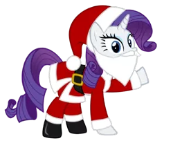 Size: 1024x847 | Tagged: artist needed, safe, derpibooru import, rarity, pony, unicorn, belt, boots, christmas, clothes, costume, fake beard, female, hat, holiday, horn, looking at you, mare, raised hoof, santa beard, santa claus, santa costume, santa hat, santa hooves, shoes, simple background, solo, transparent background, vector