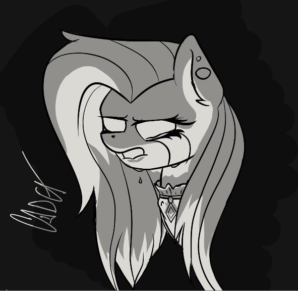 Size: 591x576 | Tagged: safe, artist:cadetredshirt, derpibooru import, fluttershy, pegasus, pony, bust, cell shaded, clothes, clothing damage, crying, ear piercing, earring, fluttergoth, jewelry, light, monochrome, no eyes, no pupils, ominous, piercing, solo