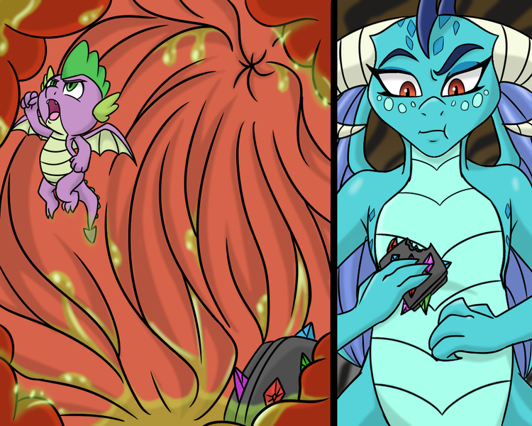 Size: 1000x800 | Tagged: artist:noblebrony317, derpibooru import, dragon, eaten alive, empred, female, food, gem, internal, male, micro, princess ember, safe, sandwich, spike, spikeprey, stomach, stomach acid, vore, winged spike