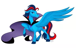 Size: 2383x1493 | Tagged: safe, artist:probablyfakeblonde, derpibooru import, oc, oc:andrew swiftwing, unofficial characters only, pegasus, pony, vampire, cape, clothes, costume, dressup, fangs, halloween, halloween costume, holiday, male, pose, raised hoof, solo, stallion, wings