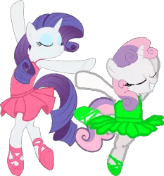 Size: 610x655 | Tagged: safe, artist:angrymetal, derpibooru import, rarity, sweetie belle, pony, unicorn, arms in the air, ballerina, ballerinas, ballet, ballet slippers, clothes, dancing, eyes closed, female, filly, grin, mare, pas de deux, raririna, siblings, simple background, sisters, smiling, sweetierina, transparent background, tutu, tutus