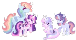 Size: 1216x646 | Tagged: safe, artist:moon-rose-rosie, artist:strawberry-spritz, derpibooru import, rainbow dash, twilight sparkle, twilight sparkle (alicorn), oc, oc:astral breeze, oc:celestial moon, alicorn, pegasus, pony, unicorn, alicorn oc, alternate design, base used, female, femboy, horn, magical lesbian spawn, male, offspring, parent:rainbow blitz, parent:rainbow dash, parent:twilight sparkle, parents:twiblitz, parents:twidash, rainbow blitz, rule 63, simple background, transparent background, unicorn oc, wings