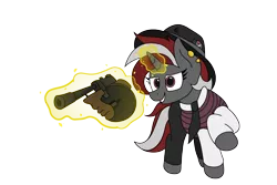 Size: 4504x3000 | Tagged: safe, artist:aaathebap, derpibooru import, oc, oc:lucky hoof, unofficial characters only, pony, unicorn, fallout equestria, fallout equestria oc, gangster, gun, levitation, mafia, magic, simple background, telekinesis, tommy gun, transparent background