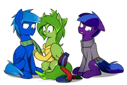 Size: 1024x688 | Tagged: safe, artist:flylash6009, derpibooru import, oc, oc:graupel, oc:gust, oc:prarie, cobra, pegasus, pony, snake, clothes, hoodie, pegasus oc, scarf, sweater, wings