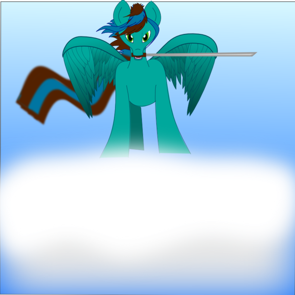 Size: 800x800 | Tagged: safe, artist:auroraswirls, derpibooru import, oc, oc:samurai guardian, unofficial characters only, pegasus, pony, cloud, katana, mouth hold, on a cloud, pegasus oc, solo, sword, weapon, windswept mane, wings