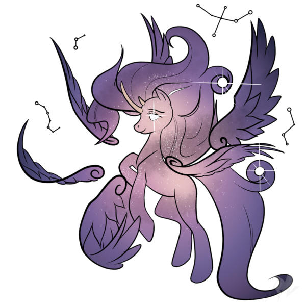 Size: 894x894 | Tagged: alicorn, alicorn oc, artist:humble-ravenwolf, artist:ravenhoof, astral projection, bear, constellation, cygnus, derpibooru import, floating wings, glowing eyes, goddess, horn, oc, oc:queen andromeda, projection, safe, space, stars, ursa major (constellation), wings