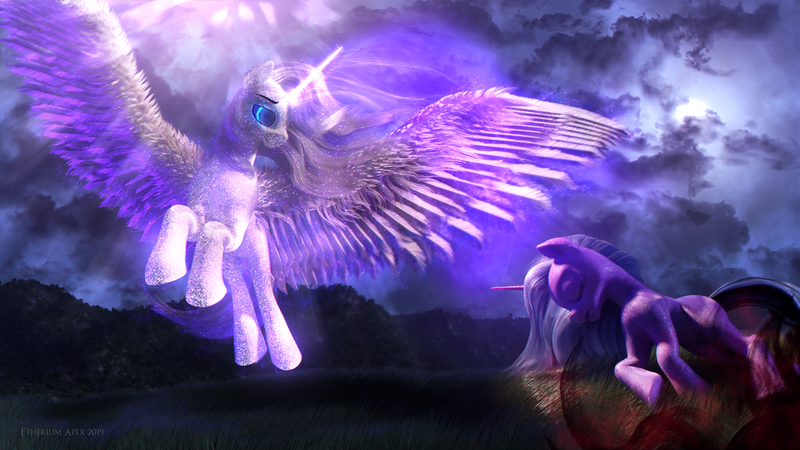 Size: 3840x2160 | Tagged: safe, artist:etherium-apex, derpibooru import, alicorn, pony, unicorn, 3d, aurum, blender