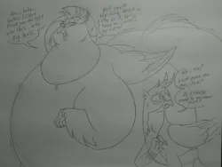 Size: 2592x1944 | Tagged: suggestive, artist:princebluemoon3, derpibooru import, gallus, silverstream, gryphon, hippogriff, blushing, chubby chaser, fat, fat fetish, female, fetish, gallstream, male, shipping, silverblob, sketch, straight, traditional art