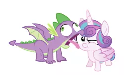 Size: 750x454 | Tagged: safe, artist:davidsfire, artist:memnoch, derpibooru import, edit, editor:undeadponysoldier, princess flurry heart, spike, alicorn, dragon, pony, confused, cute, faic, female, filly, flurrybetes, licking, niece, silly, simple background, tongue out, uncle and niece, uncle spike, wat, white background, winged spike