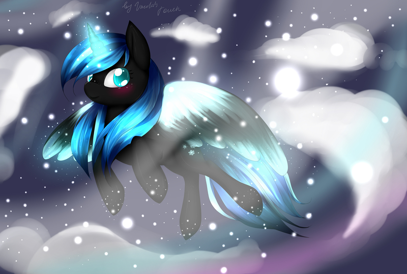 Size: 5000x3376 | Tagged: safe, artist:vardastouch, derpibooru import, oc, oc:snowdrift, unofficial characters only, alicorn, pony, alicorn oc, cloud, horn, sky, snow, solo, wings