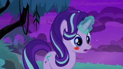 Size: 1054x594 | Tagged: safe, artist:gooeybird, derpibooru import, edit, edited screencap, screencap, starlight glimmer, pony, unicorn, comic:the love birds, student counsel, blushing, comic, female, glowing horn, horn, implied sunburst, implied twilight sparkle, magic, mare, night, part 4, shocked