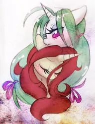 Size: 752x982 | Tagged: safe, artist:dawnfire, derpibooru import, oc, pony, unicorn, bust, duo