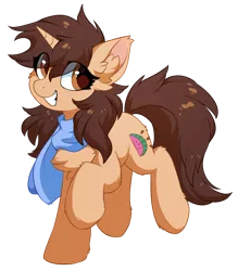 Size: 1313x1500 | Tagged: safe, artist:hioshiru, derpibooru import, oc, oc:woon, unofficial characters only, pony, unicorn, 2020 community collab, derpibooru community collaboration, chest fluff, clothes, ear fluff, eye clipping through hair, female, fluffy, looking at you, mare, scarf, simple background, smiling, solo, transparent background