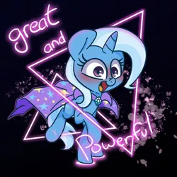 Size: 1500x1500 | Tagged: safe, artist:lou, derpibooru import, trixie, pony, unicorn, abstract background, blushing, cape, clothes, cute, diatrixes, female, great and powerful, looking at you, mare, open mouth, smiling, solo, trixie's cape