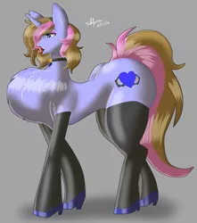 Size: 3548x4021 | Tagged: suggestive, artist:silentpassion, derpibooru import, oc, pony, unicorn, bimbo, chest fluff, clothes, collar, high heels, puffed chest, shoes, socks, solo, thigh highs