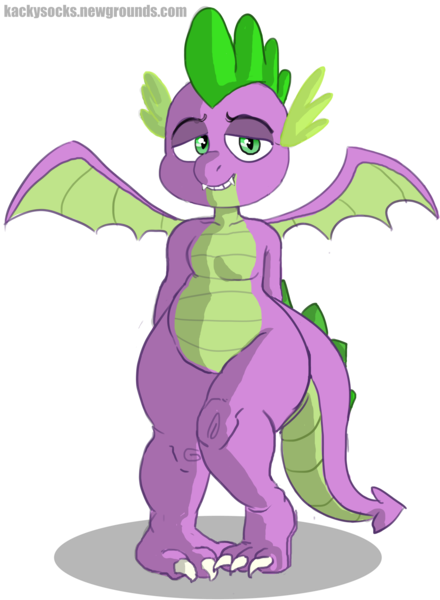 Size: 4600x6270 | Tagged: artist:kackysocks, bedroom eyes, claws, colored, curvy, derpibooru import, dragon, hands behind back, male, plump, safe, simple background, spike, transparent background, winged spike, wings