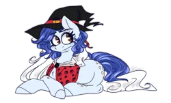 Size: 1749x1053 | Tagged: safe, artist:ggchristian, derpibooru import, oc, oc:lady coccinelle, unofficial characters only, earth pony, pony, female, hat, mare, prone, simple background, solo, transparent background, witch hat