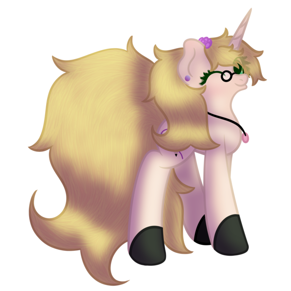 Size: 2500x2500 | Tagged: safe, artist:embroidered equations, derpibooru import, oc, oc:embroidered equations, pony, unicorn, 2020 community collab, derpibooru community collaboration, black hooves, blonde, blonde mane, cream coat, female, glasses, green eyes, jewelry, necklace, simple background, solo, transparent background