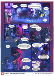 Size: 3541x5016 | Tagged: safe, artist:freeedon, artist:lummh, derpibooru import, oc, oc:appolonia, unofficial characters only, pony, unicorn, comic:the lost sun, book, collaboration, comic, dialogue, duo focus, female, image, jealous, magicorn, mare, patreon, patreon logo, png