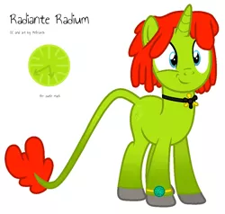 Size: 968x920 | Tagged: safe, artist:melisareb, derpibooru import, oc, oc:radiante radium, ponified, unofficial characters only, object pony, original species, pony, radioactive pony, unicorn, base used, cute, cutie mark, element pony, female, gradient legs, gradient tail, leonine tail, mare, radioactive, simple background, solo, watch, weapons-grade cute, white background