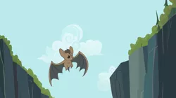 Size: 2500x1404 | Tagged: animal, bat, cloud, derpibooru import, flying, may the best pet win, safe, screencap, solo, spread wings, wings
