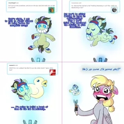 Size: 1502x1502 | Tagged: safe, artist:jitterbugjive, derpibooru import, derpy hooves, oc, oc:neosurgeon, pony, lovestruck derpy, chibi, doctor who, rubber duck, sonic screwdriver, wingding eyes