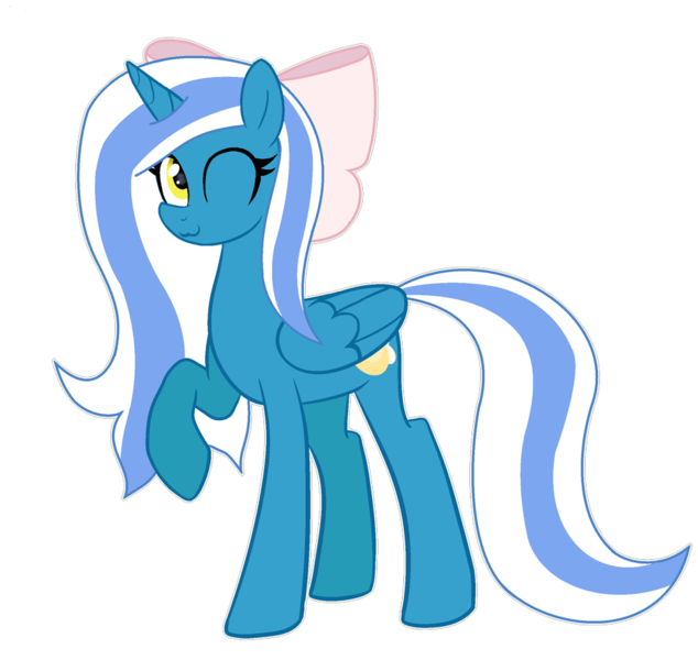 Size: 919x870 | Tagged: safe, artist:angelfirex20, derpibooru import, oc, oc:fleurbelle, alicorn, pony, adorable face, alicorn oc, bow, cute, female, hair bow, horn, mare, one eye closed, smiling, sweet, wings, wink