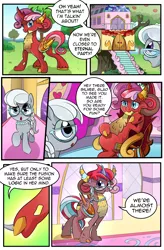 Size: 1800x2740 | Tagged: safe, artist:candyclumsy, artist:multi-commer, derpibooru import, apple bloom, ocellus, scootaloo, silver spoon, smolder, sweetie belle, yona, oc, changeling, dragon, earth pony, hybrid, original species, pegasus, pony, unicorn, yak, yakony, comic:the great big fusion 3, apple, apple tree, clubhouse, collapse, comic, confused, crusaders clubhouse, cutie mark crusaders, dialogue, dragoness, female, food, fusion, hug, magic, merge, potion, shy, tree, treehouse