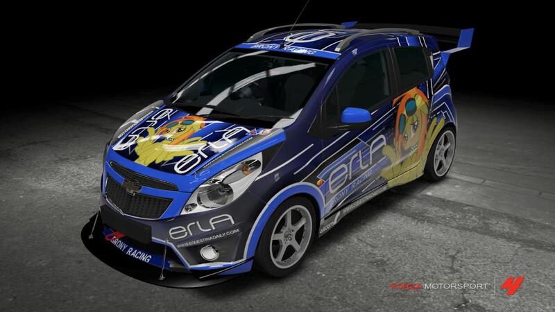 Size: 1024x576 | Tagged: safe, derpibooru import, part of a set, spitfire, pony, car, chevrolet, chevrolet spark, female, forza motorsport 4, game screencap, itasha, mare, video game