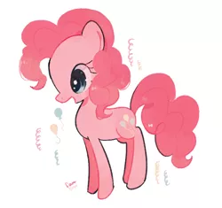 Size: 630x592 | Tagged: safe, artist:dovebread, derpibooru import, pinkie pie, earth pony, pony, balloon, confetti, cute, diapinkes, female, mare, open mouth, profile, simple background, solo, white background