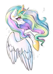 Size: 2480x3508 | Tagged: source needed, safe, artist:earthpone, derpibooru import, princess celestia, alicorn, pony, bust, colored pupils, cute, cutelestia, eye clipping through hair, female, looking at you, mare, princess, profile, simple background, solo, transparent background