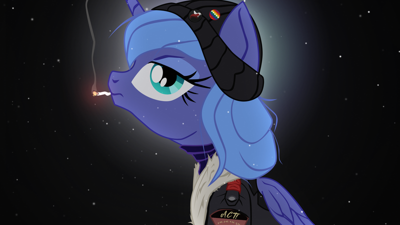 Size: 2667x1500 | Tagged: safe, artist:aaronmk, derpibooru import, princess luna, pony, button, cigarette, clothes, coat, hat, s1 luna, smoking, snow, solo, vector