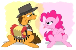 Size: 4176x2736 | Tagged: safe, artist:fillyblue, derpibooru import, cheese sandwich, pinkie pie, earth pony, pony, pinkie pride, accordion, duel, duo, female, high res, male, mare, musical instrument, stallion, tongue out, vector