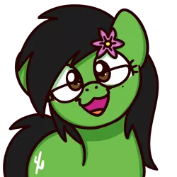 Size: 1000x1000 | Tagged: safe, artist:sugar morning, derpibooru import, oc, oc:prickly pears, pony, cute, flower, flower in hair, glasses, looking at you, mole, simple background, solo, sugar morning's smiling ponies, transparent background