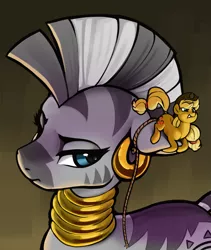 Size: 3009x3558 | Tagged: safe, artist:dimfann, derpibooru import, applejack, zecora, earth pony, pony, zebra, series:pony re-watch, bridle gossip, appletini, cowboy hat, duo, ear piercing, earring, female, hat, high res, jewelry, lasso, mare, micro, neck rings, piercing, quadrupedal, rope, scene interpretation