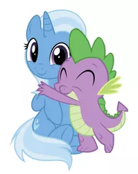 Size: 750x944 | Tagged: safe, artist:jhayarr23, derpibooru import, edit, editor:undeadponysoldier, spike, trixie, dragon, pony, unicorn, cute, diatrixes, female, hug, male, mare, shipping, show accurate, simple background, spikelove, spixie, straight, white background
