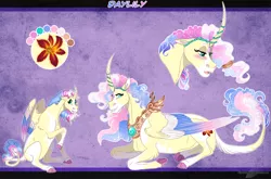 Size: 1340x883 | Tagged: safe, artist:bijutsuyoukai, derpibooru import, oc, oc:daylily, alicorn, pony, female, filly, magical lesbian spawn, mare, offspring, parent:fluttershy, parent:princess celestia, parents:flutterlestia, prone, reference sheet, solo