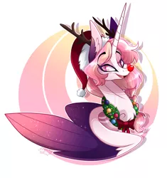 Size: 2229x2369 | Tagged: safe, artist:sugaryicecreammlp, derpibooru import, oc, oc:sunny moonlight, alicorn, pony, alicorn oc, antlers, chest fluff, colored wings, ear fluff, female, gradient wings, horn, looking at you, magical lesbian spawn, offspring, parent:rainbow dash, parent:twilight sparkle, parents:twidash, wings, wreath