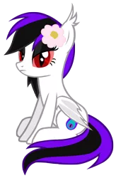 Size: 3649x5573 | Tagged: safe, artist:jackiejak, derpibooru import, oc, oc:hibiscus gloom, unofficial characters only, bat pony, pony, bat pony oc, bat wings, flower, flower in hair, simple background, solo, transparent background, vector, wings