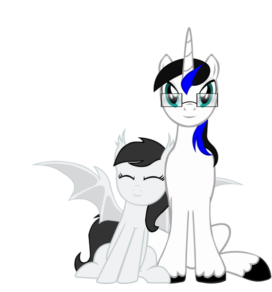 Size: 4176x4491 | Tagged: safe, artist:jackiejak, derpibooru import, oc, oc:jackie trades, oc:moonlight sonata, unofficial characters only, bat pony, pony, unicorn, 2020 community collab, derpibooru community collaboration, glasses, horn, simple background, transparent background, unicorn oc, unshorn fetlocks, vector